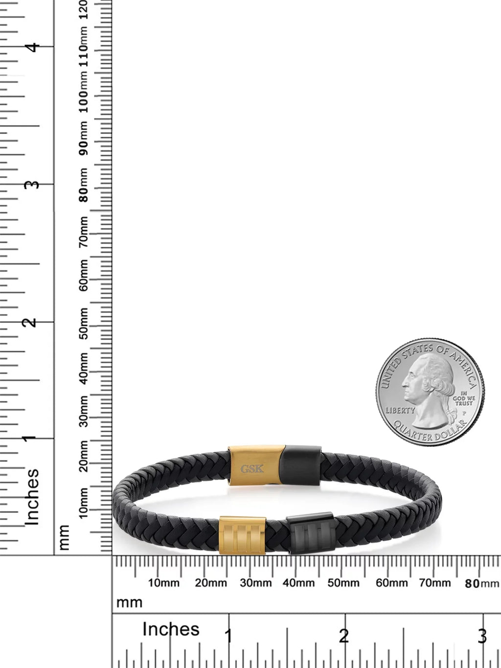 Premium Steel Bracelet Gem inch, Gold Black Men's King Genuine (8.25 Stone Leather Width) Stainless 7.7MM