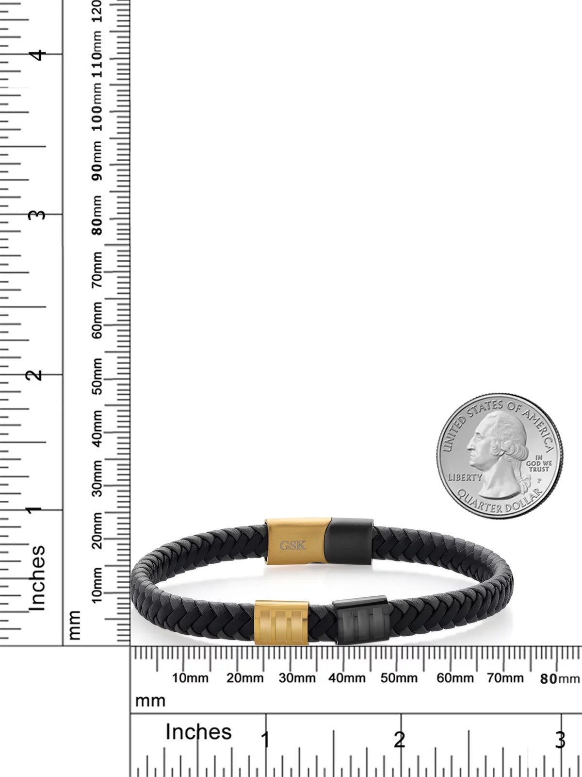 Premium Steel Bracelet Gem inch, Gold Black Men's King Genuine (8.25 Stone Leather Width) Stainless 7.7MM