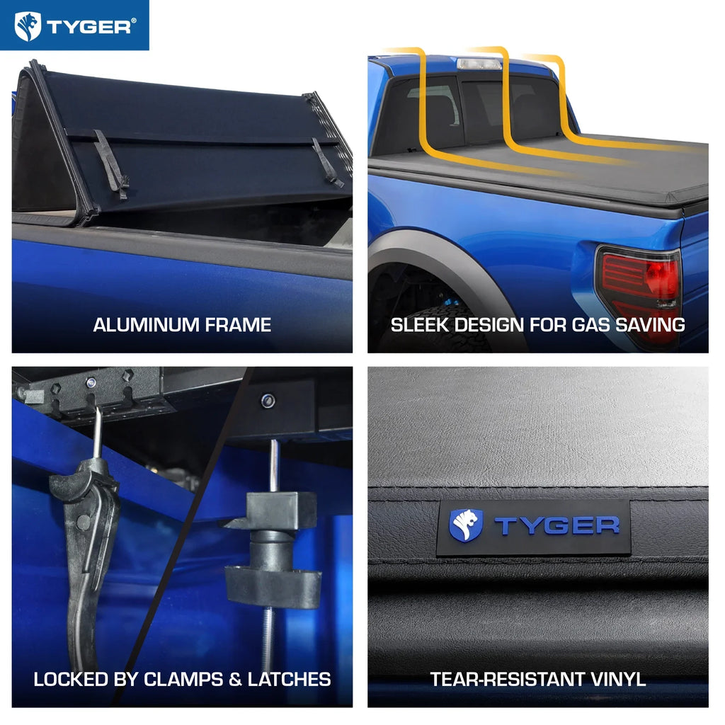Auto Soft LD/Limited 2015-2019 1500; with Silverado 2014-2018 GMC / Cover 2500HD 3500HD; | Chevy 6'6" 2019 | Bed Vinyl Compatible T3 Tri-fold Tonneau TG-BC3C1007 Tyger Bed Sierra | Truck