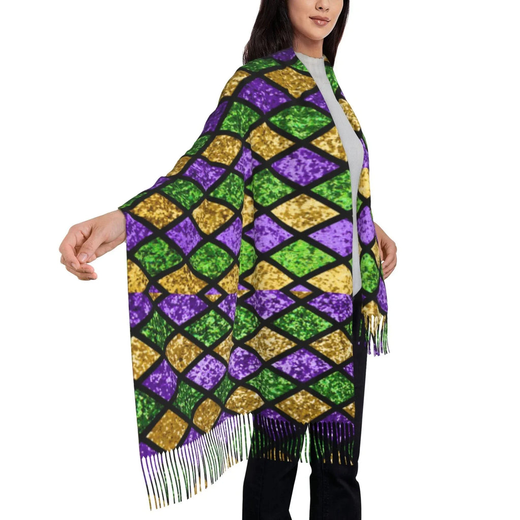 Soft Scarf Art Gras Green Mardi Women Print Gifts- Cashmere For Bingfone Large Winter Feel Purple Shiny Elegant Shawl Scarves Wrap Warm