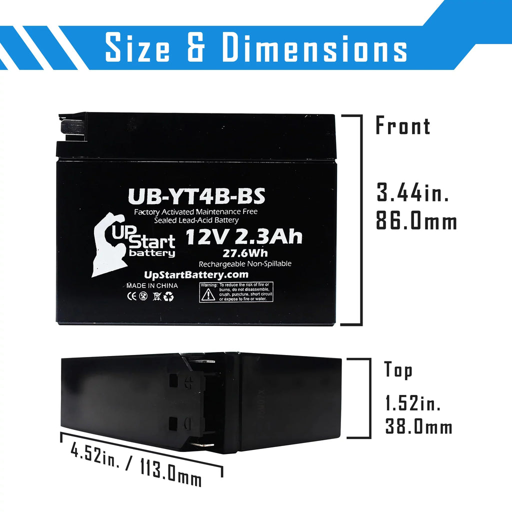 for Suzuki 2015 12v, 2008 Compatible - Replacement - Battery with DR-Z70, 2009 Suzuki Free SR400, Yamaha DR-Z70 Activated, Battery 3 Sealed) Maintenance Pack YT4B-BS (2.3Ah, Factory