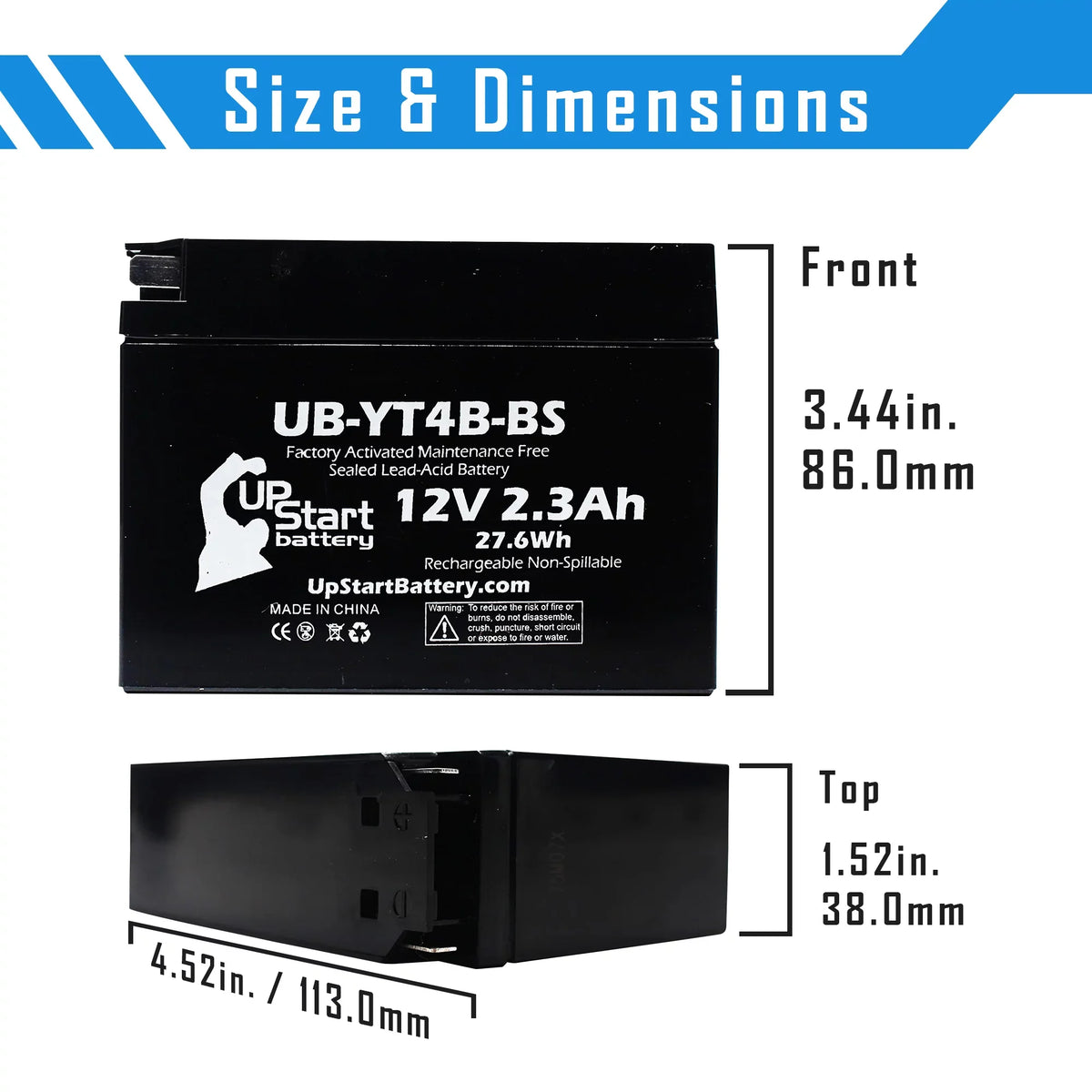 for Suzuki 2015 12v, 2008 Compatible - Replacement - Battery with DR-Z70, 2009 Suzuki Free SR400, Yamaha DR-Z70 Activated, Battery 3 Sealed) Maintenance Pack YT4B-BS (2.3Ah, Factory