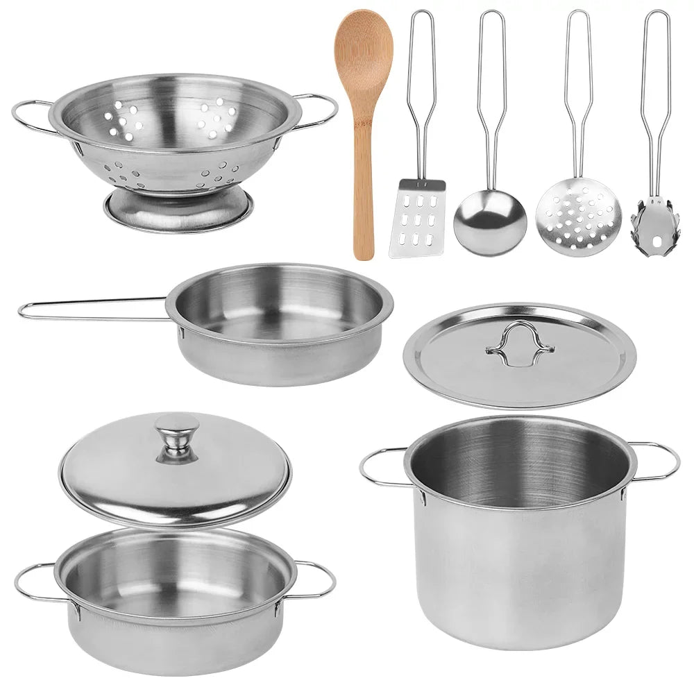 Pots Pretend Girls Stainless Play Set Kitchen Toys, Cooking Steel Kitchen Utensils Healthy SEKKVY with Set Cookware and Pans Knife,Apron,Little Boys Vegetables, Kids Chef