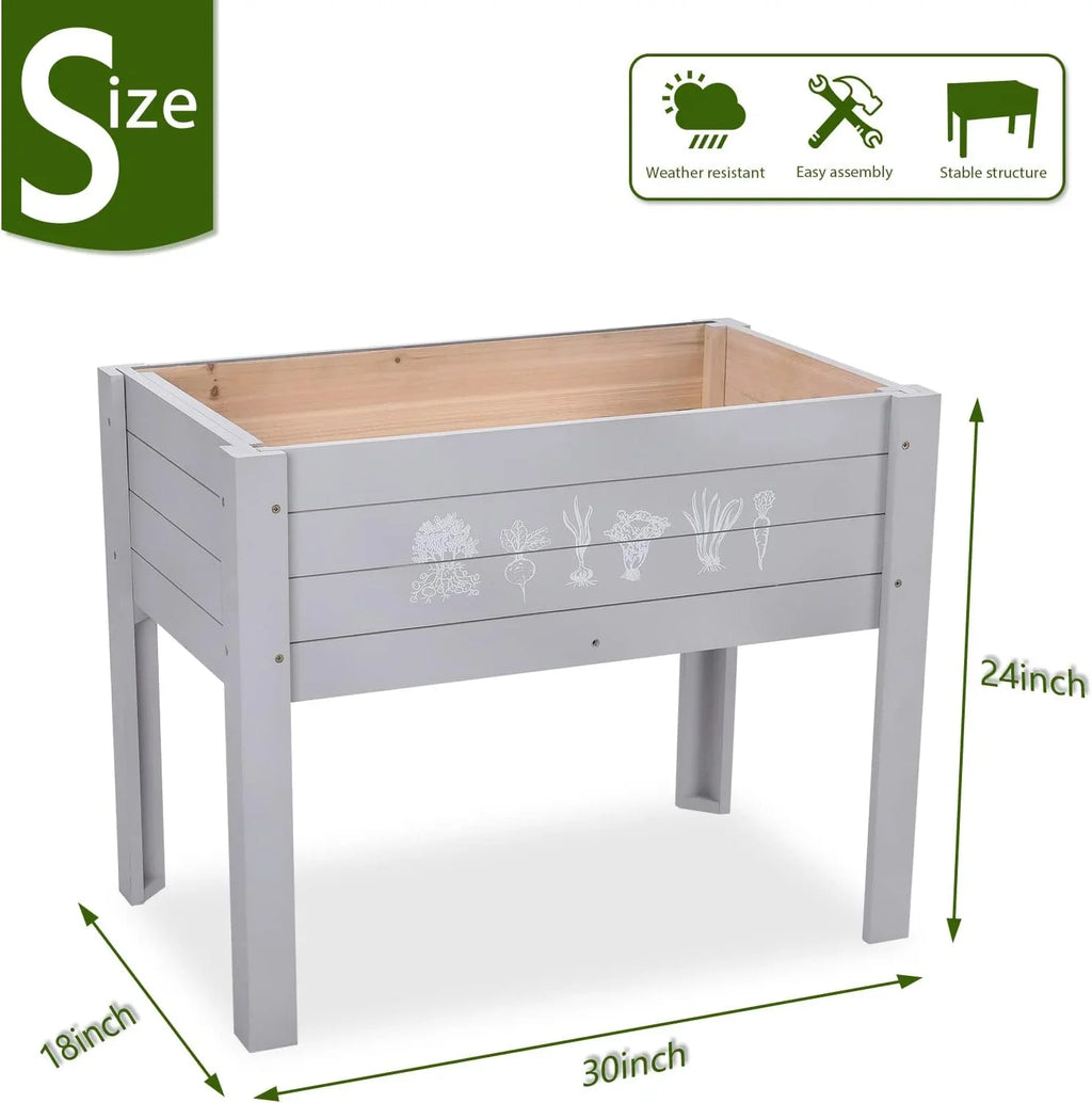 x Garden x 24 Grey Bed, Inch Light Kids for Vegetables Lawn Box Kids Outdoor for Elevated Garden Yard, Raised Planter Wooden Raised Raised Bed 30 Grass 18