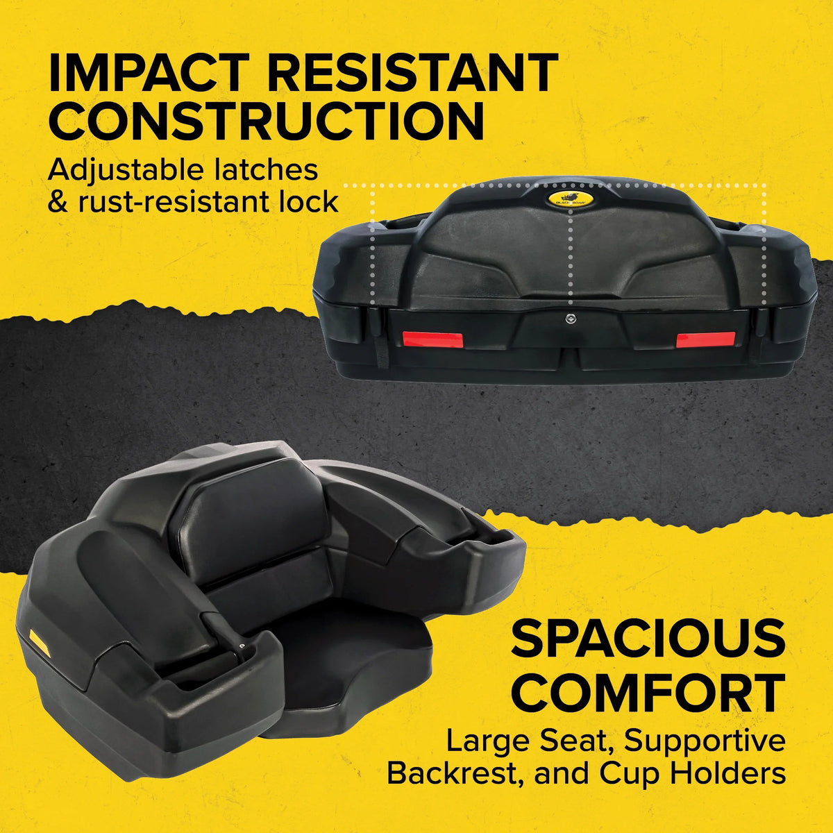 Box, a Impact-Resistant Features Lockable Design, an Cushion Black Lounger | and Storage (66010) Water-Resistant and Boar Camco ATV/UTV Storage Rear Comfortable Seat Soft Box a
