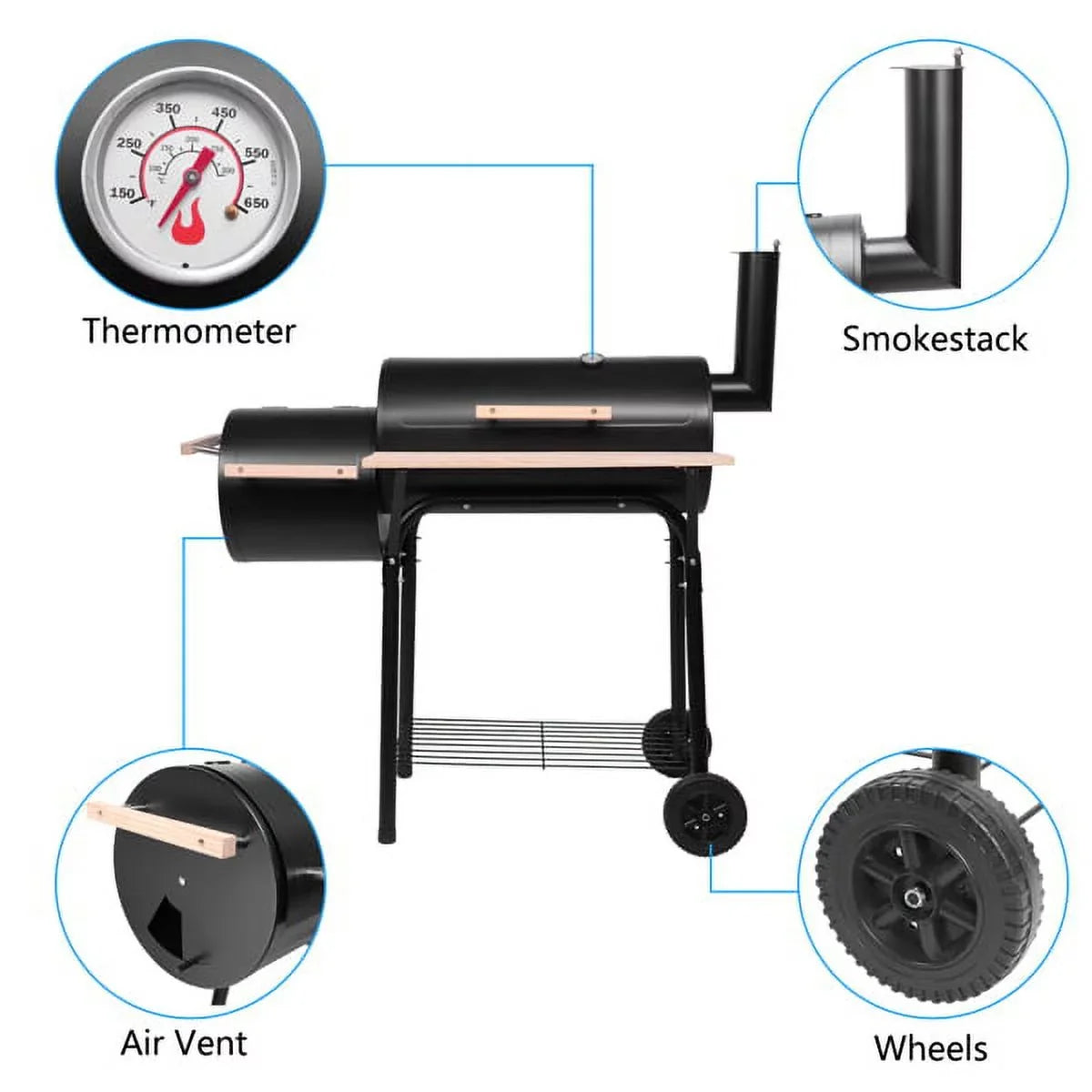 Grills Burner/Thermometer, 29.6" Grill Outdoor BBQ with x H Charcoal with Charcoal for Smoker, Grill Black Grill, Cooking Backyard, Camp Side DFITO L Small 24.4" BBQ Outdoor Grill
