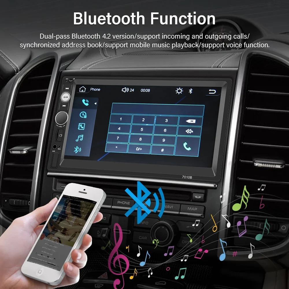 Camera Din Universal Screen Mirror Car Podofo Double Touch Included) Not FM HD Android Apple Car MP3 Radio Multimedia 7'' Audio MP5 USB(Rear 2 Player Auto Stereo Bluetooth Carplay Link