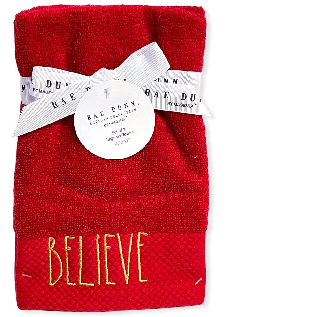 BELIEVE Fingertip Towels Gold - LL Holiday of Set 12'x Rae 18' Dunn 2 Red