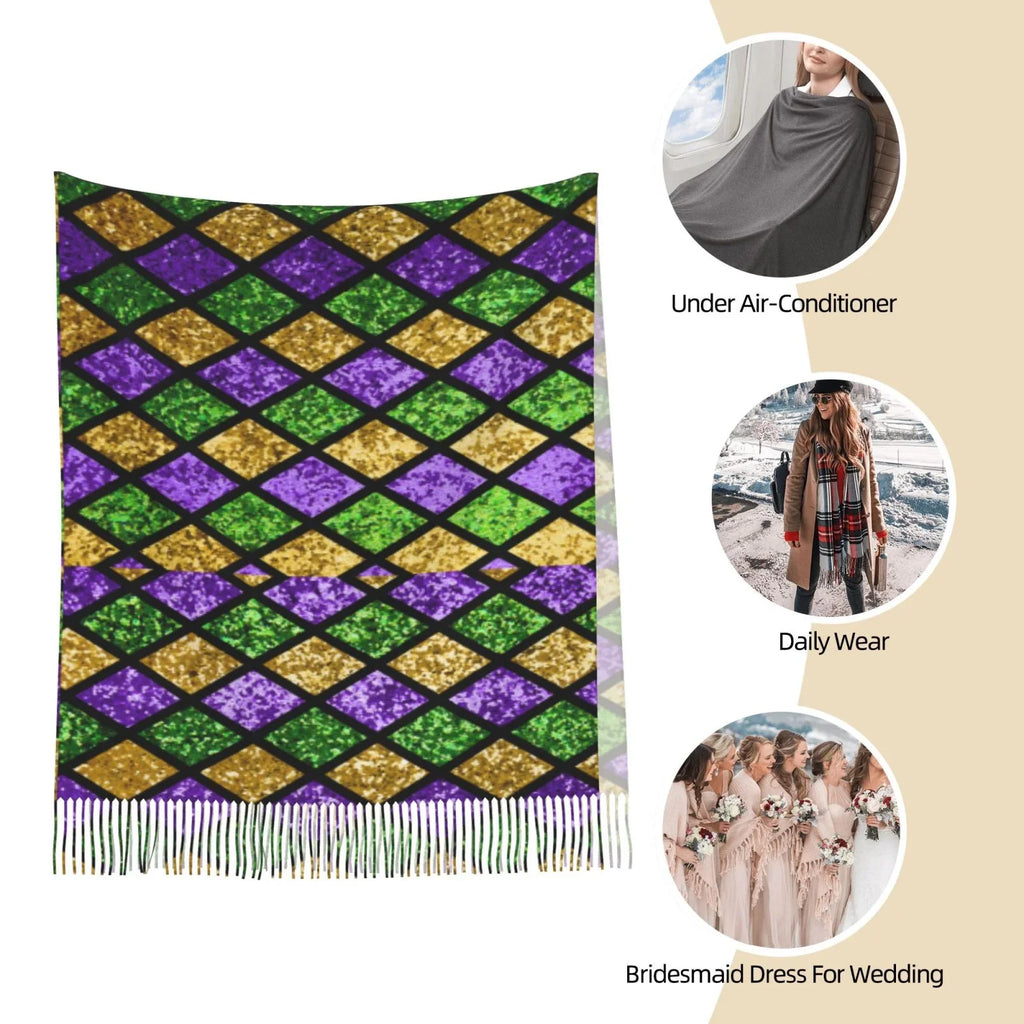 Soft Scarf Art Gras Green Mardi Women Print Gifts- Cashmere For Bingfone Large Winter Feel Purple Shiny Elegant Shawl Scarves Wrap Warm