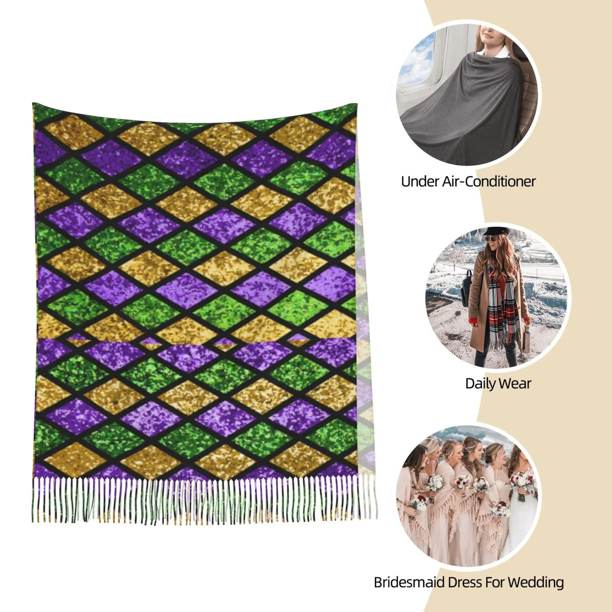 Soft Scarf Art Gras Green Mardi Women Print Gifts- Cashmere For Bingfone Large Winter Feel Purple Shiny Elegant Shawl Scarves Wrap Warm