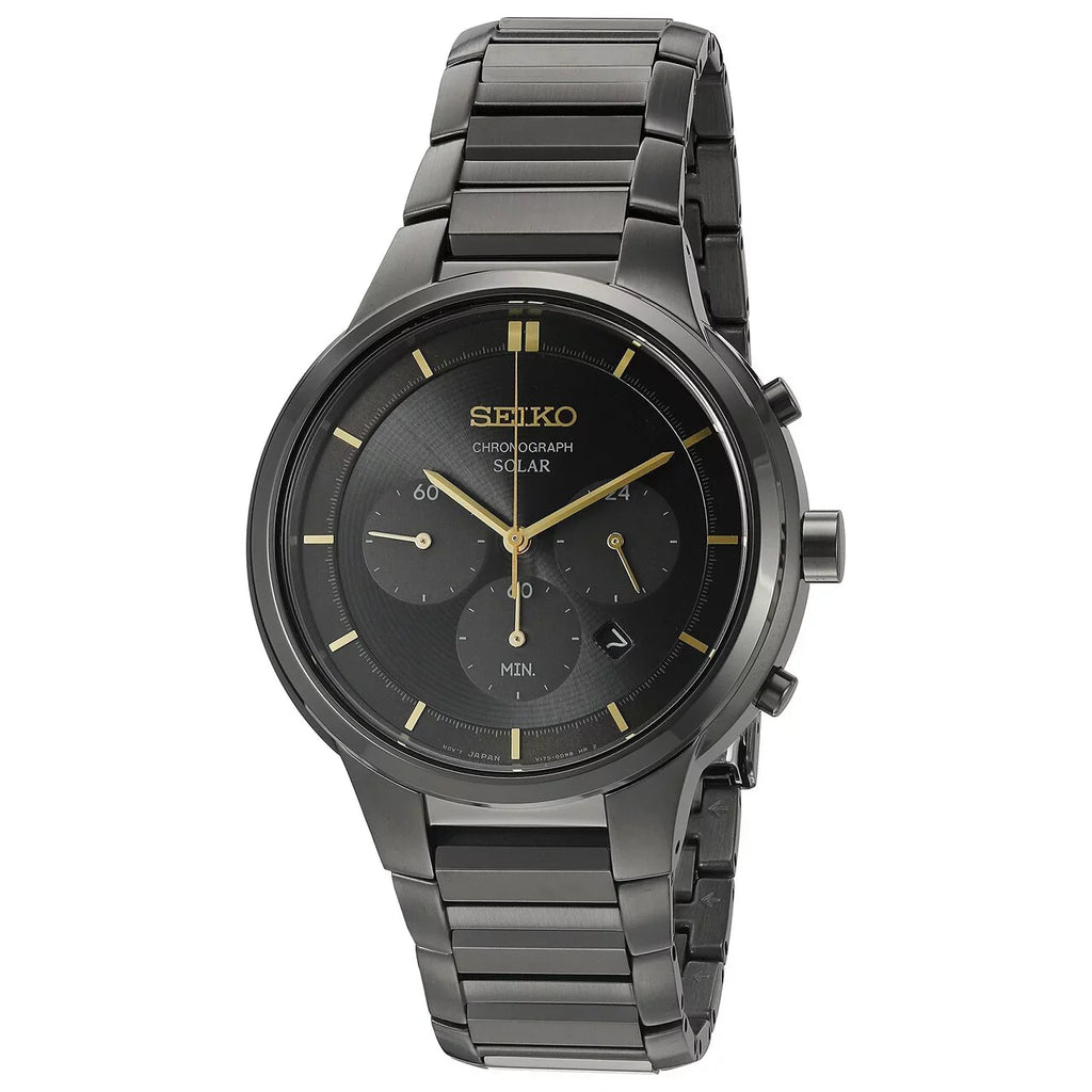 Watch Men's Seiko Ion-plated Steel Chronograph Band Stainless Solar SSC441 Black Powered Core