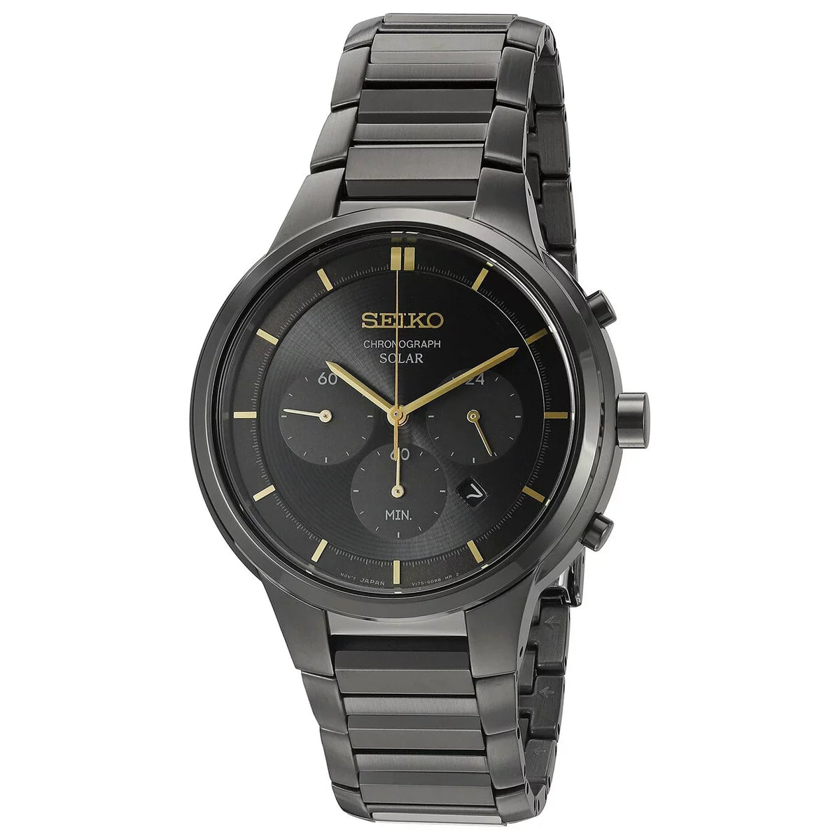 Watch Men's Seiko Ion-plated Steel Chronograph Band Stainless Solar SSC441 Black Powered Core