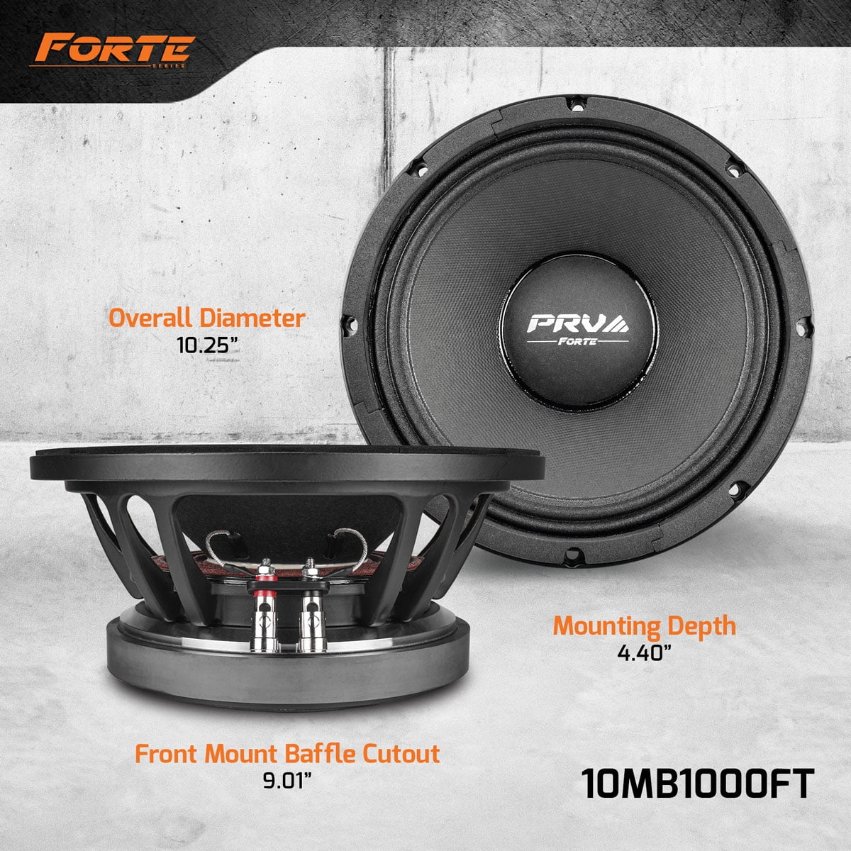 Watts PRV 1000 Power, dB Loudspeaker, for 10 97.5 500 Program Bass Speaker RMS, Watts Mid (Single) 8 Custom AUDIO Systems, Speakers Pro Midbass Ohm 10MB1000FT Sound Inch