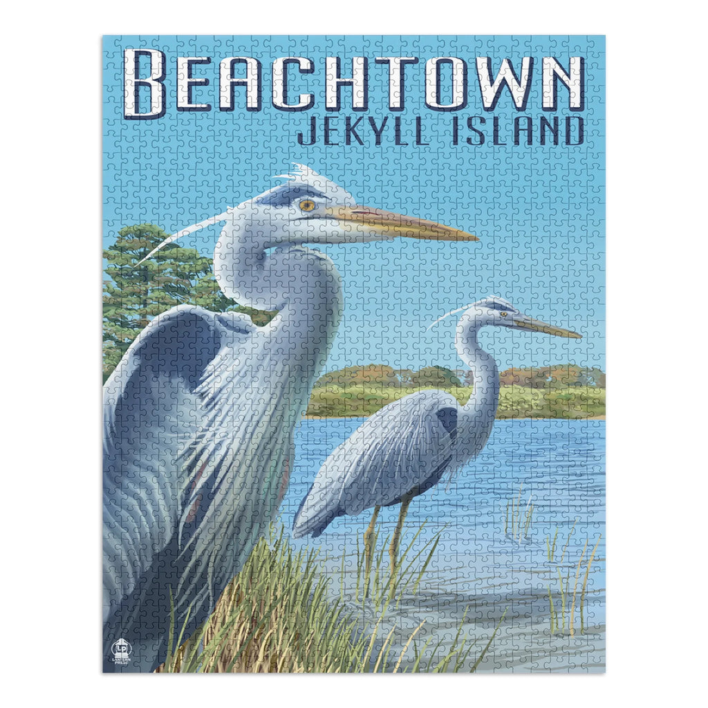 in Georgia, Herons Jigsaw USA) Puzzle for Piece Adults (1000 Family, Blue Puzzle, Challenging Size and Jekyll Island, Beachtown, 19x27, Made