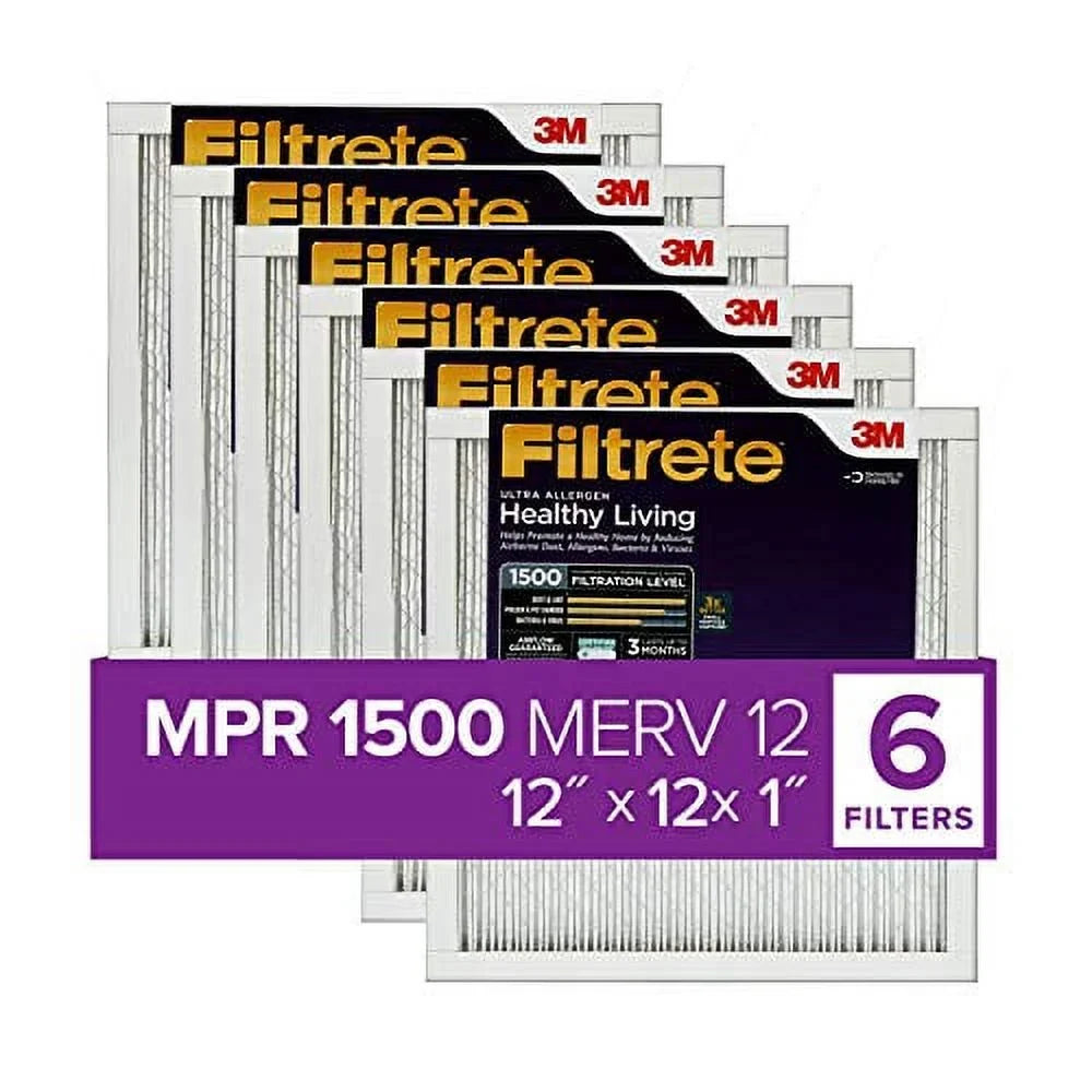 x Allergen, Filtrete 1500, AC x 11.81 Healthy (exact 0.78) 12x12x1, Filter, Air 11.81 Ultra MPR Furnace 6-Pack dimensions Living