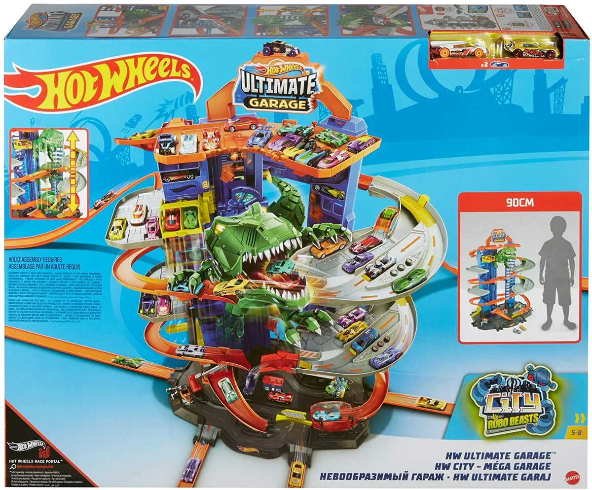 Toy 2 Garage 100+ Multi-Level Ultimate Scale 3 Kids Moving Track Features Storage City & Older T-Rex Set Dino Years Gift with Vehicles, Hot 1:64 Playset & for Garage Wheels Racetrack, Cars, for Toy