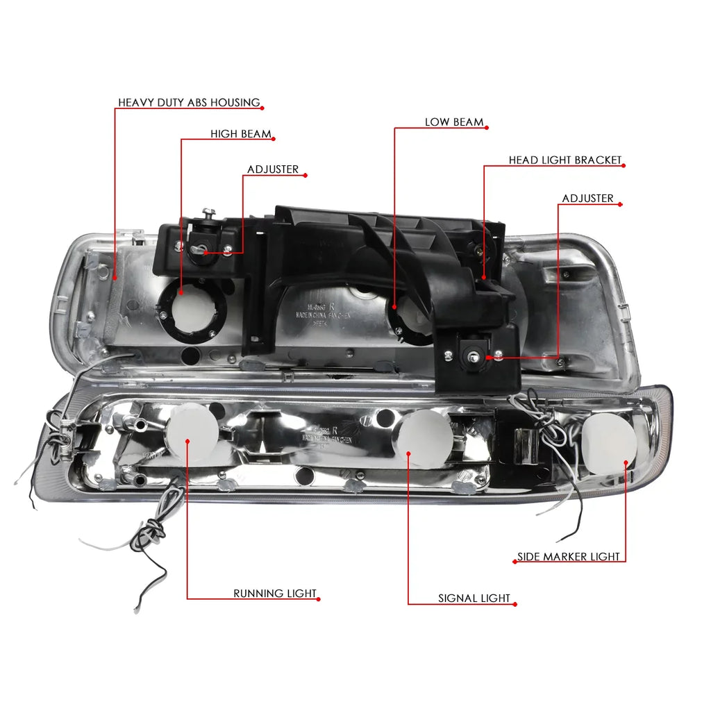 1999 Lamps Suburban DNA 04 2500 Chrome/Clear HL-LB-CSIL99-CH-CL1 Headlight Signal Silverado Truck 2000 to LED 03 Chevy Fits Bumper 05 Motoring to DRL 01 2006 2002 1500 Tahoe