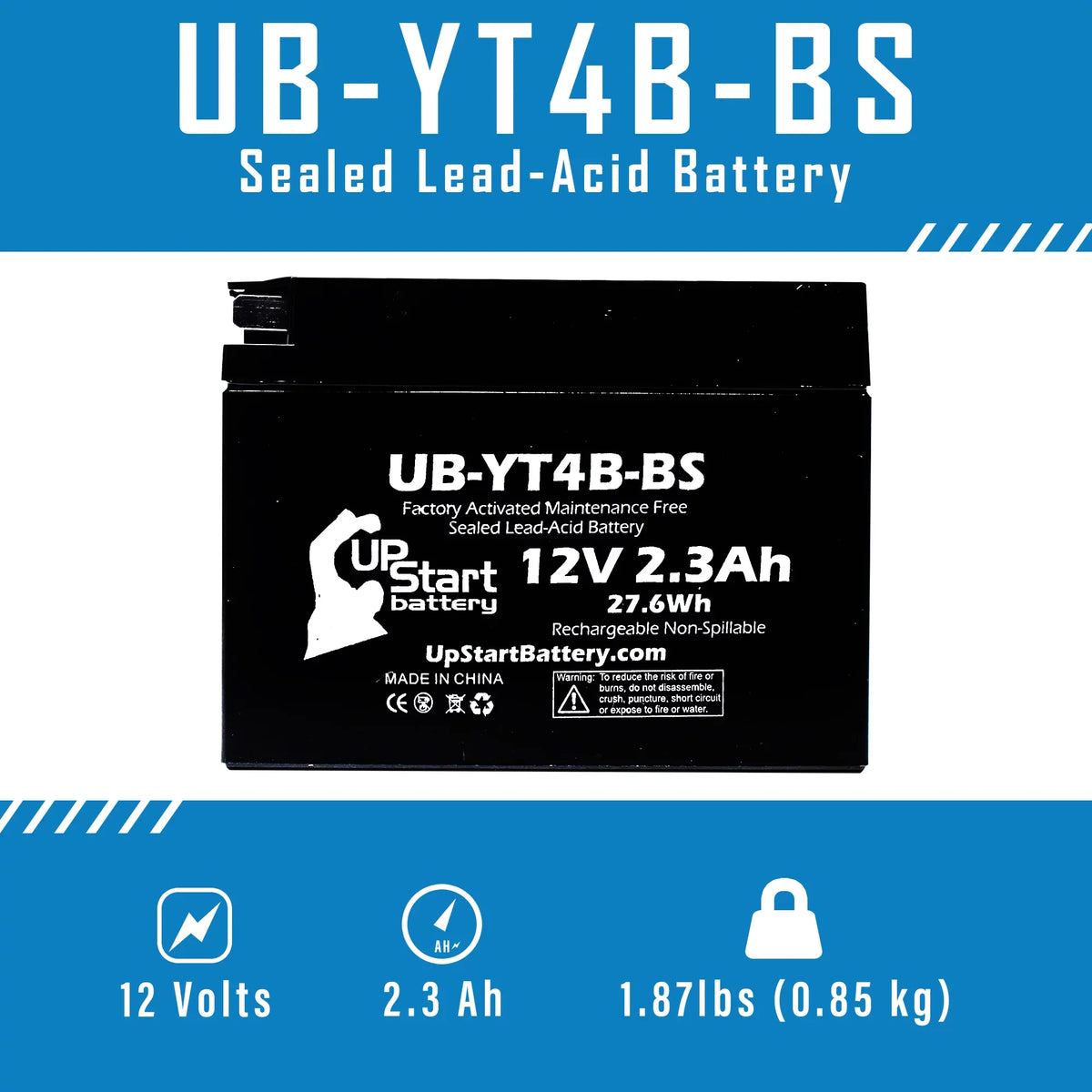 for Suzuki 2015 12v, 2008 Compatible - Replacement - Battery with DR-Z70, 2009 Suzuki Free SR400, Yamaha DR-Z70 Activated, Battery 3 Sealed) Maintenance Pack YT4B-BS (2.3Ah, Factory