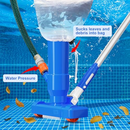 Vacuum 4 Tub Pool for Section Above 60" Spa Skimmer Ground Poles Pool Net, Jet Upgraded Swimming with Fountains Pond Hot of Pool Cleaner Handheld Pool Portable Cleaner Pool Kit, Cleaner Vacuum