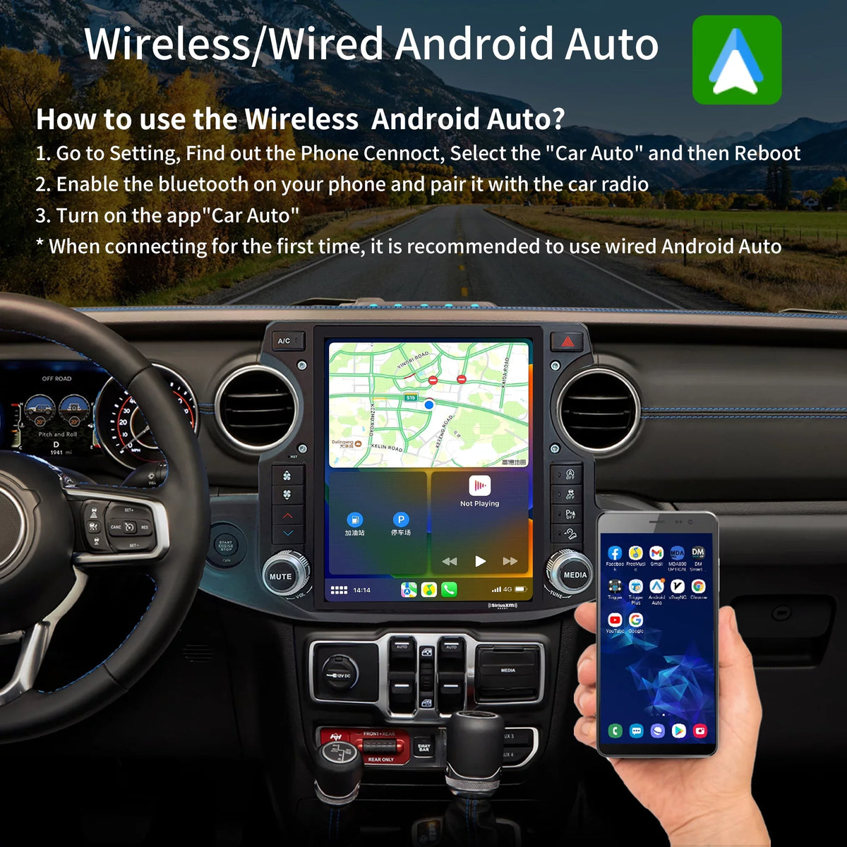 Gladiator Gen5 Replacement Wrangler Touch SirusXm GPS Navigator for 12.1 Car 4G+64G Android Truck Linkswell Radio Car Apple Screen radio inch 2018-2021 Stereo T-style Carplay Auto Jeep