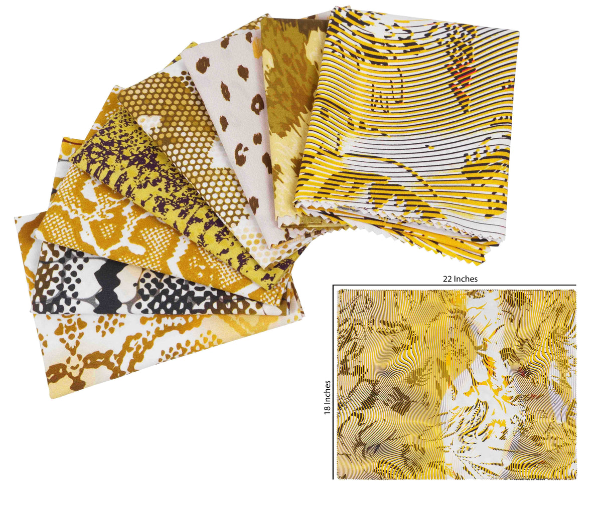 Quarter Bundle SkinPrint 22"DIY Soimoi 8 -Animal (Yellow) CottonPre-Cut Fat Quilting 18"x Patchwork-100% Fabric Pc