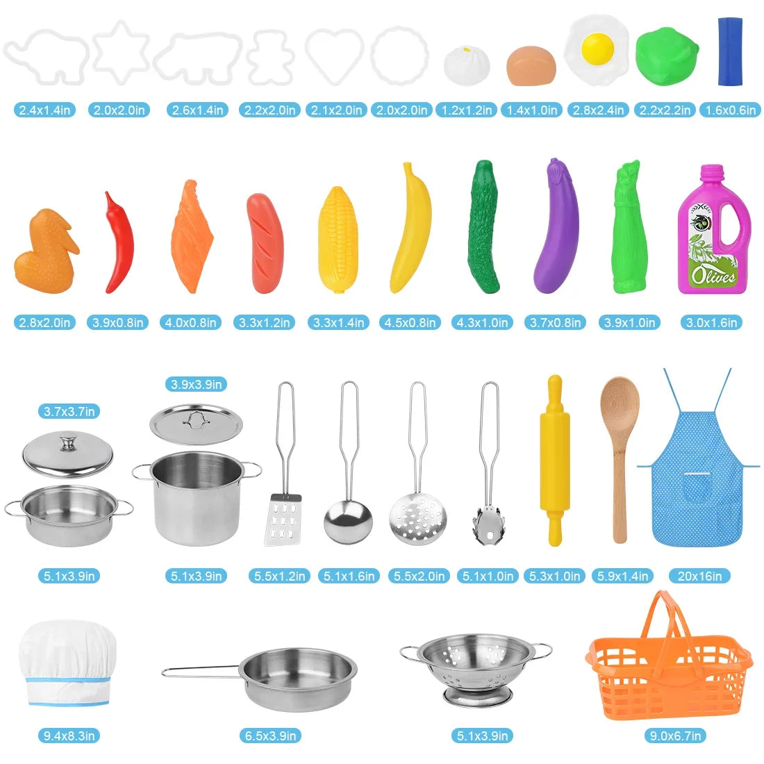Pots Pretend Girls Stainless Play Set Kitchen Toys, Cooking Steel Kitchen Utensils Healthy SEKKVY with Set Cookware and Pans Knife,Apron,Little Boys Vegetables, Kids Chef
