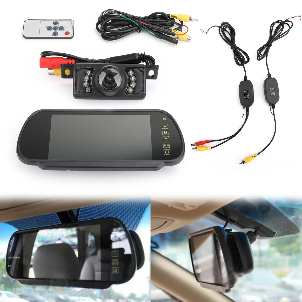 7" View Car Rear Night Camera View Monitor IR + Mirror Kit Rear Wireless