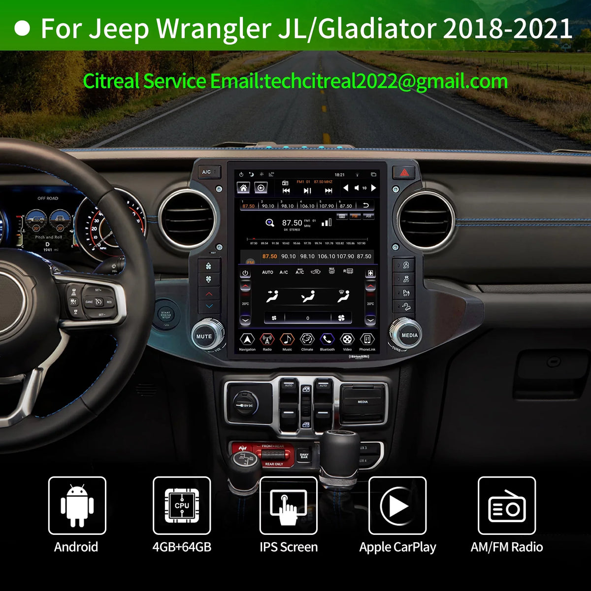 Gladiator Gen5 Replacement Wrangler Touch SirusXm GPS Navigator for 12.1 Car 4G+64G Android Truck Linkswell Radio Car Apple Screen radio inch 2018-2021 Stereo T-style Carplay Auto Jeep