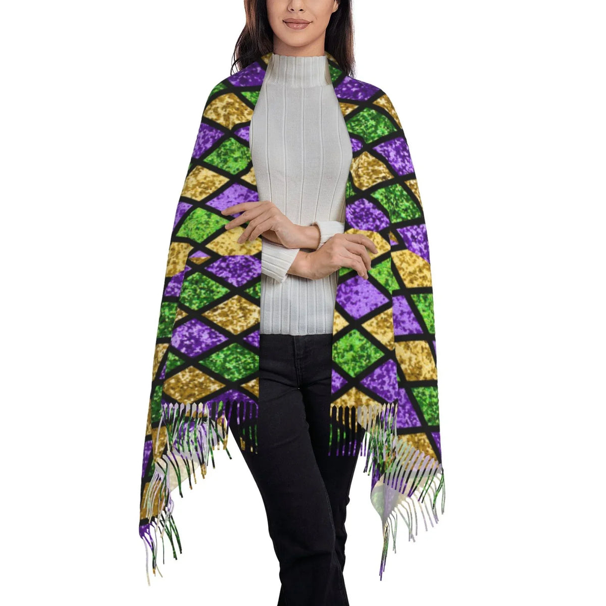 Soft Scarf Art Gras Green Mardi Women Print Gifts- Cashmere For Bingfone Large Winter Feel Purple Shiny Elegant Shawl Scarves Wrap Warm