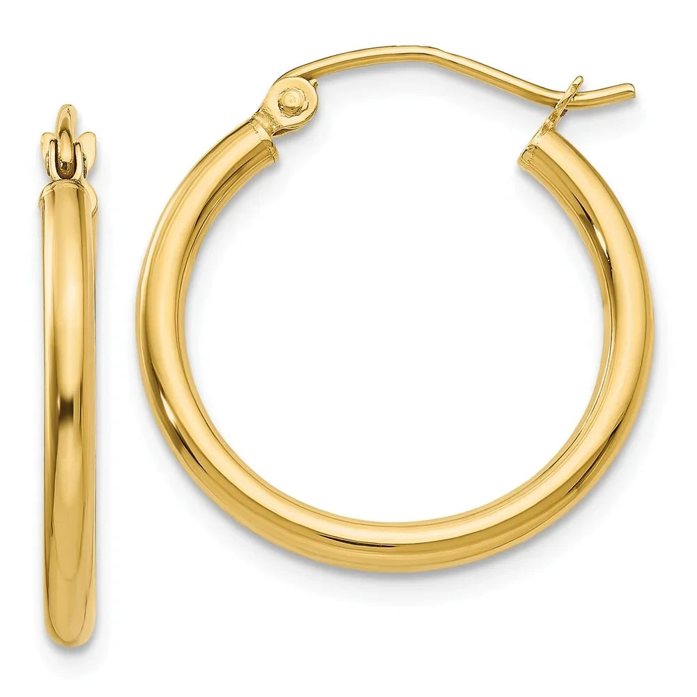 for Women Polished and Hoop Gold Men for Real and Earrings; 14kt Adults Teens; Yellow Tube 2mm