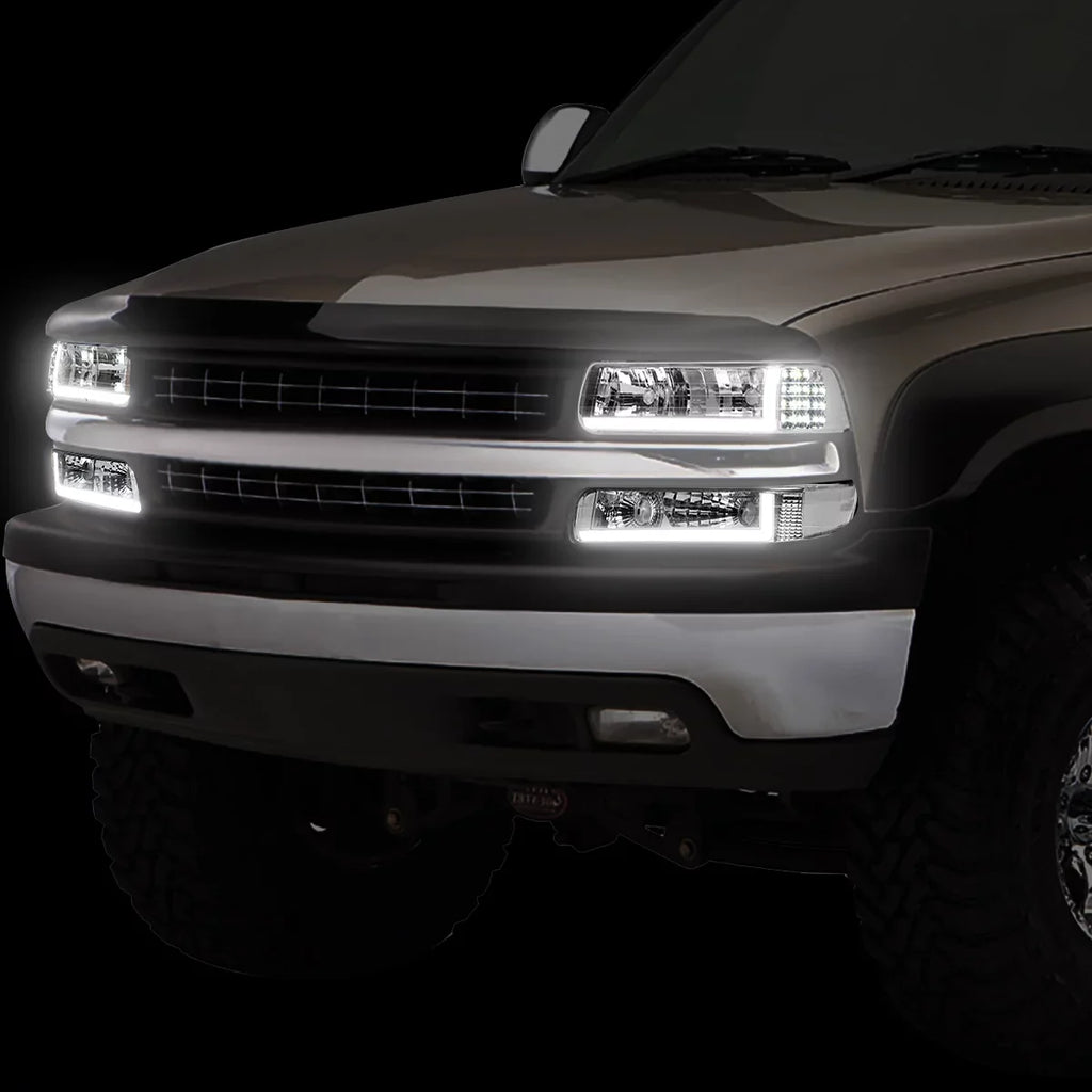 1999 Lamps Suburban DNA 04 2500 Chrome/Clear HL-LB-CSIL99-CH-CL1 Headlight Signal Silverado Truck 2000 to LED 03 Chevy Fits Bumper 05 Motoring to DRL 01 2006 2002 1500 Tahoe