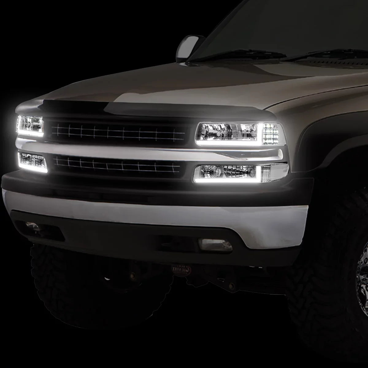 1999 Lamps Suburban DNA 04 2500 Chrome/Clear HL-LB-CSIL99-CH-CL1 Headlight Signal Silverado Truck 2000 to LED 03 Chevy Fits Bumper 05 Motoring to DRL 01 2006 2002 1500 Tahoe