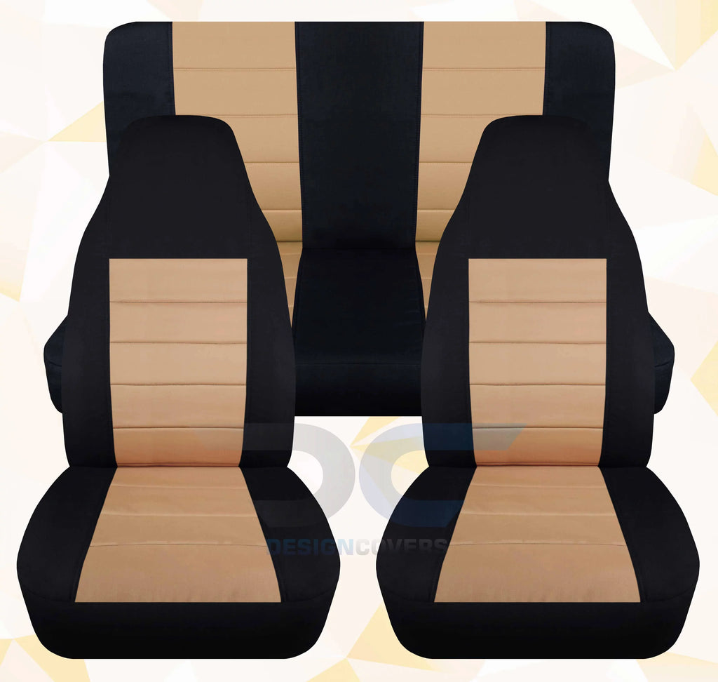 T233-Designcovers Front&Rear Wrangler Set Seat with Tone Jeep Compatible LJ Two - 2003-2006 and Covers:Black Tan Full