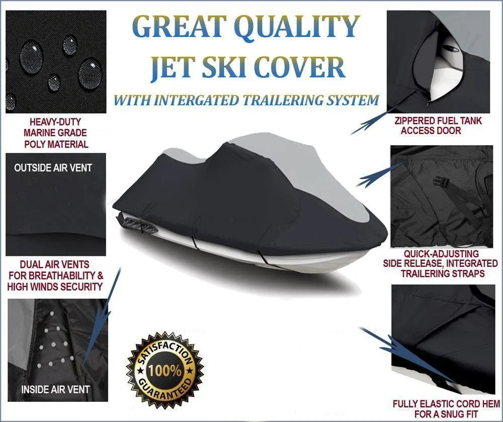 Jet Cover Black/Grey Cover PWC for Polaris Seater SUPER 1998 Ski Trailerable JetSki HEAVY-DUTY 1-2 SLXH Compatible 1997