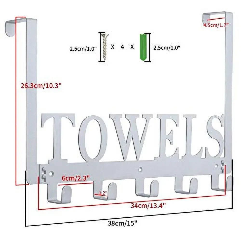Door Towel on The Bedroom Bathroom, Hang Pool Bathrobe for Holder Cupboard Mount Towel Wall Towel (Silver The for Kitchen Hooks, Over Hooks Rack Towels Door Cabinet Beach Gray)