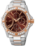 Steel Crystal Stainless Bezel Swarovski Fixed Women's Lord Watch Two-Toned Seiko