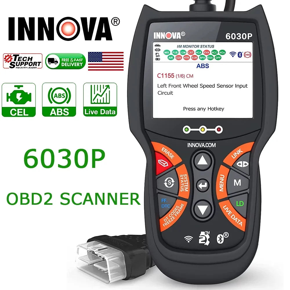 EOBD Turn Scan Check Alternator Scanner Code Modes Automotive OBD2 INNOVA OBDII Diagnostic Full Automotive OBD Battery MIL ABS Engine Analyzer 12V off Tool Test for Car Scanner Scanner Reader 6030P
