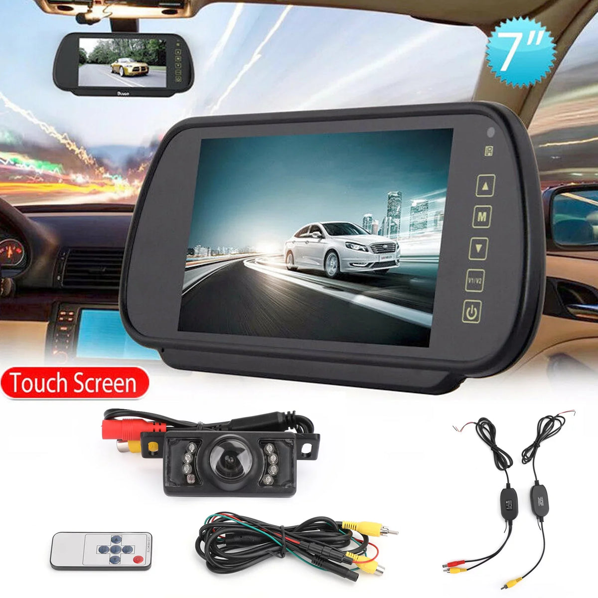 7" View Car Rear Night Camera View Monitor IR + Mirror Kit Rear Wireless