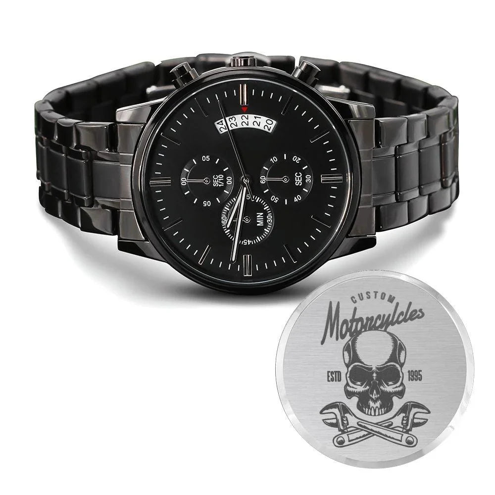 Stainless Steel Copper Motorcycle Multifunction 1995 Engraved Motorcyles W Watch Custom Rider Men's Dial