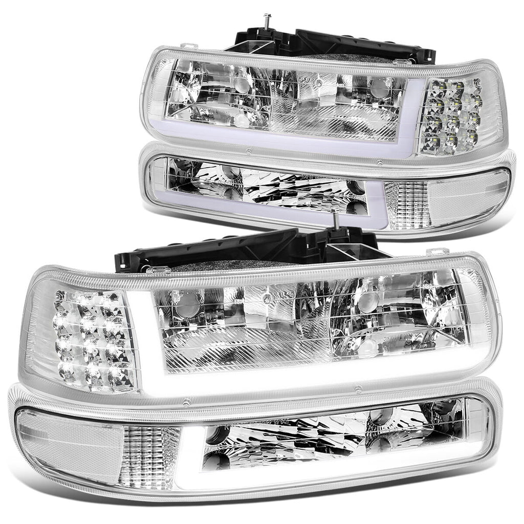 1999 Lamps Suburban DNA 04 2500 Chrome/Clear HL-LB-CSIL99-CH-CL1 Headlight Signal Silverado Truck 2000 to LED 03 Chevy Fits Bumper 05 Motoring to DRL 01 2006 2002 1500 Tahoe