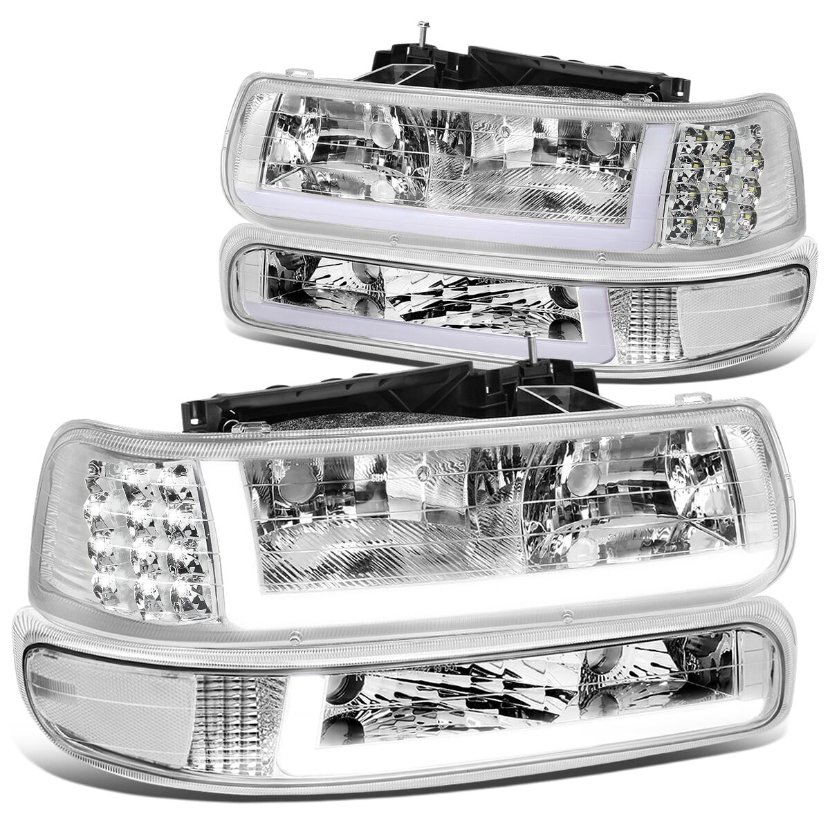 1999 Lamps Suburban DNA 04 2500 Chrome/Clear HL-LB-CSIL99-CH-CL1 Headlight Signal Silverado Truck 2000 to LED 03 Chevy Fits Bumper 05 Motoring to DRL 01 2006 2002 1500 Tahoe