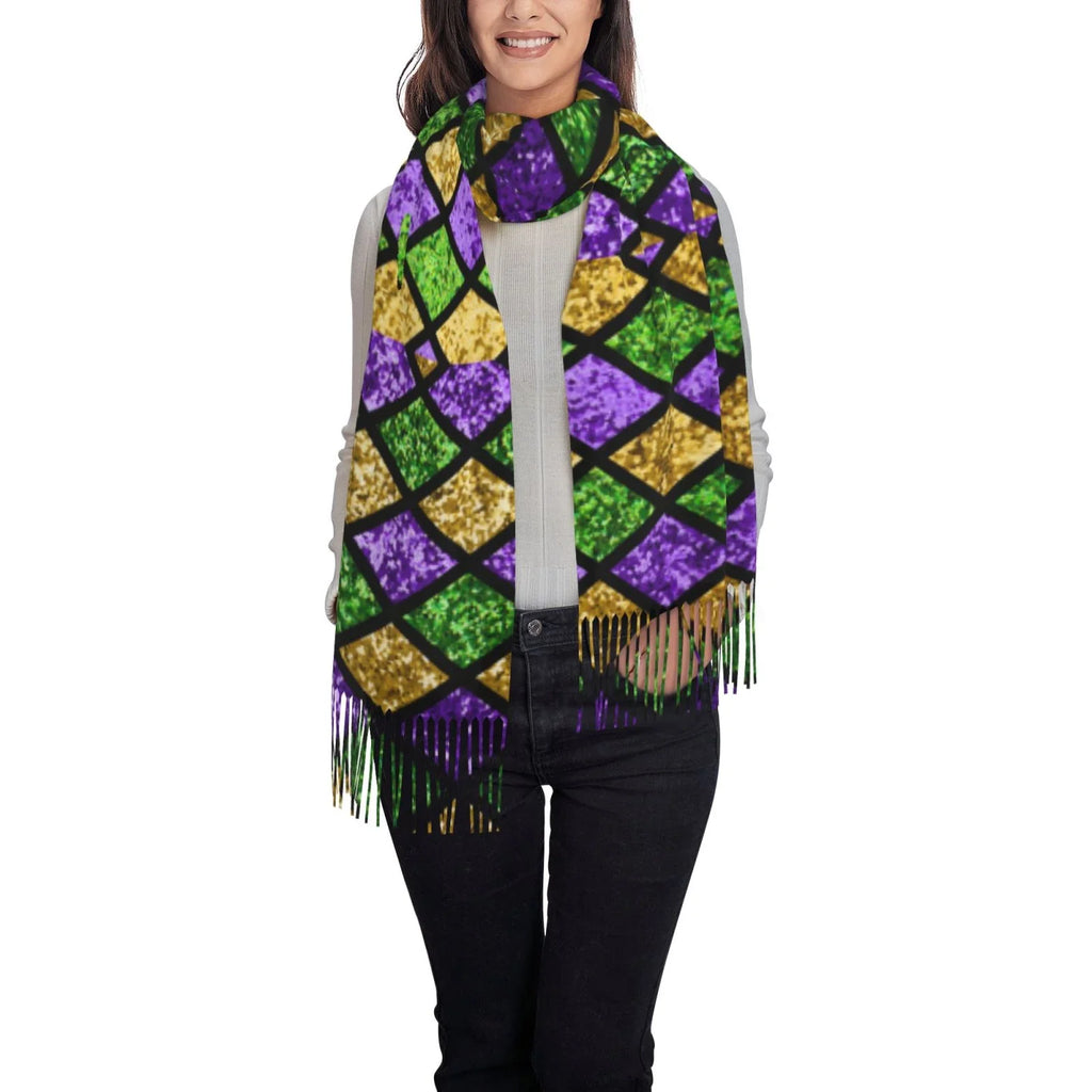 Soft Scarf Art Gras Green Mardi Women Print Gifts- Cashmere For Bingfone Large Winter Feel Purple Shiny Elegant Shawl Scarves Wrap Warm