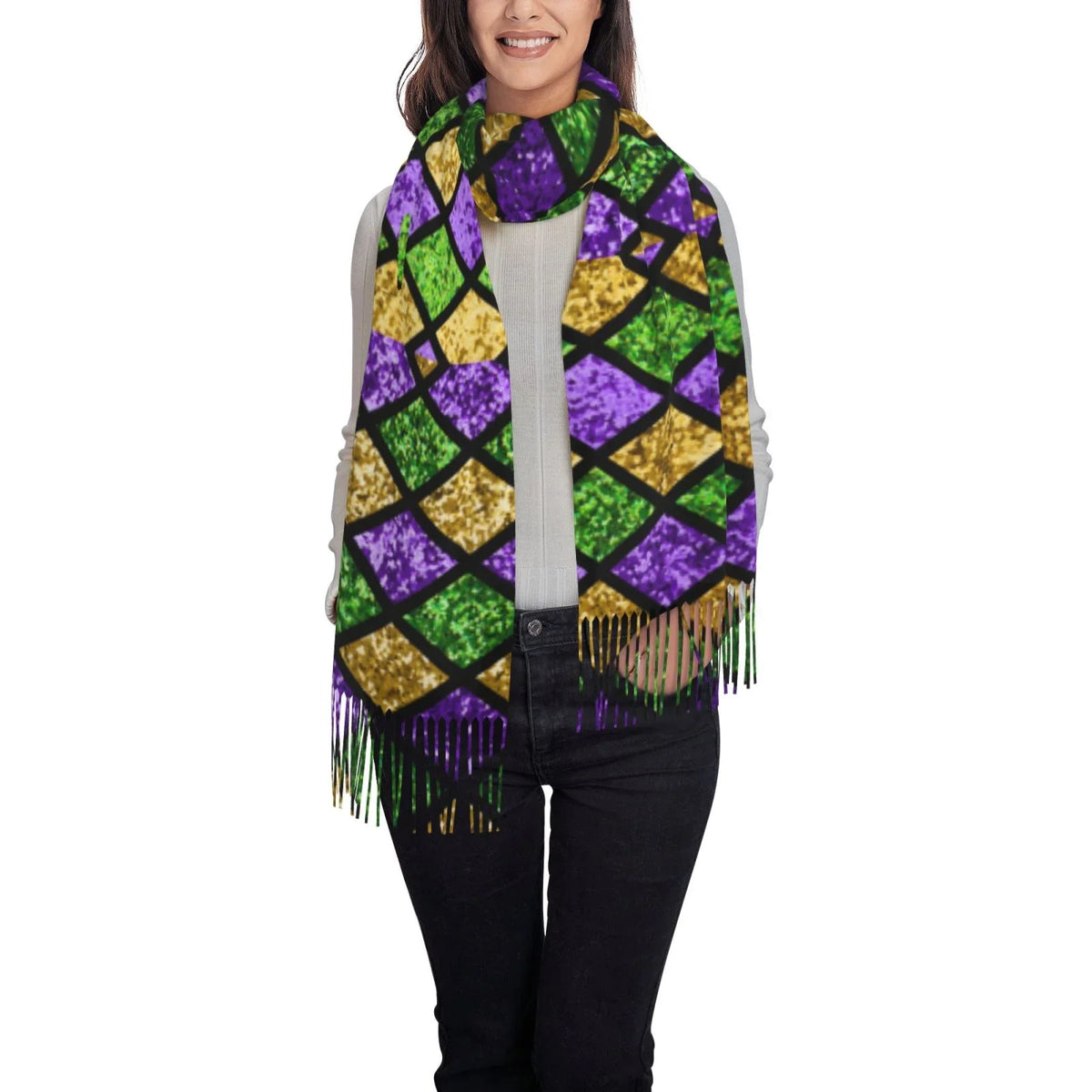 Soft Scarf Art Gras Green Mardi Women Print Gifts- Cashmere For Bingfone Large Winter Feel Purple Shiny Elegant Shawl Scarves Wrap Warm