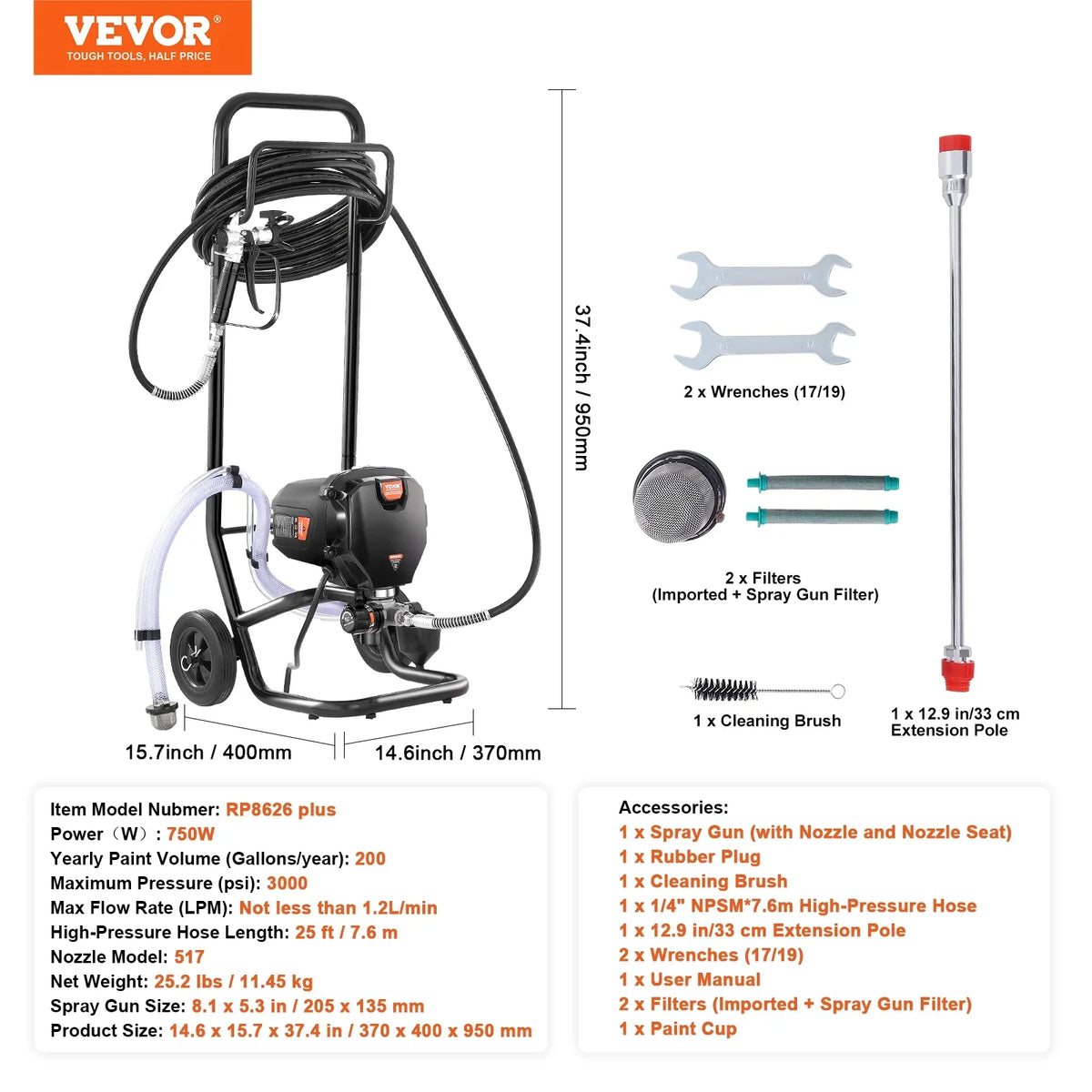 Walls, Stand 3000PSI Efficiency Paint Home Cleaning Cabinet Kits Exterior Painting Airless Electric with Paint Sprayer Sprayer, Airless Fence, SKYSHALO for Ceiling, High Interior Sprayer, 750W Stand