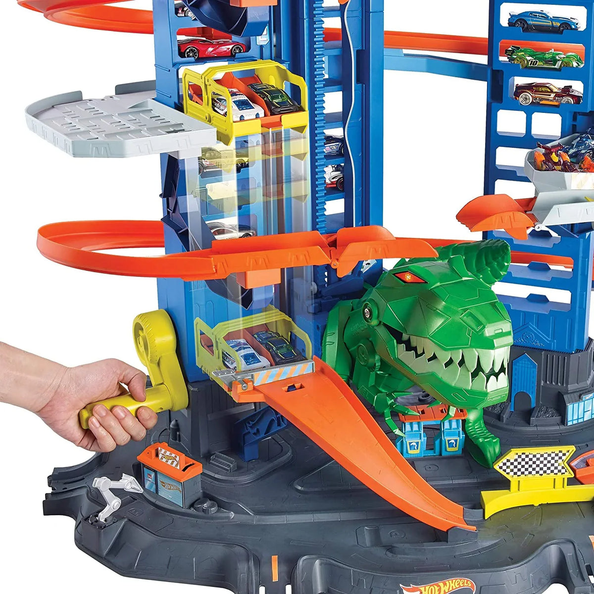 Toy 2 Garage 100+ Multi-Level Ultimate Scale 3 Kids Moving Track Features Storage City & Older T-Rex Set Dino Years Gift with Vehicles, Hot 1:64 Playset & for Garage Wheels Racetrack, Cars, for Toy