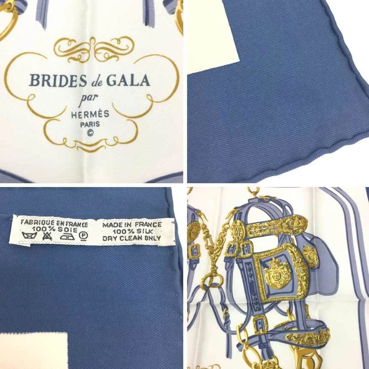 White (Like 45 GALA bridle) New) Scarf Hermes Carre Muffler (ceremonial de Silk HERMES Pre-Owned 100% BRIDES Blue x