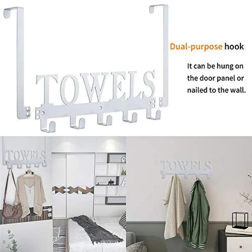 Door Towel on The Bedroom Bathroom, Hang Pool Bathrobe for Holder Cupboard Mount Towel Wall Towel (Silver The for Kitchen Hooks, Over Hooks Rack Towels Door Cabinet Beach Gray)