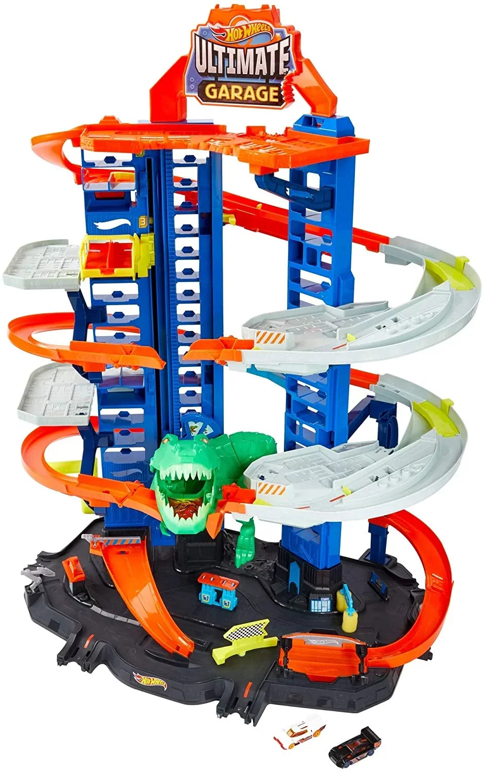 Toy 2 Garage 100+ Multi-Level Ultimate Scale 3 Kids Moving Track Features Storage City & Older T-Rex Set Dino Years Gift with Vehicles, Hot 1:64 Playset & for Garage Wheels Racetrack, Cars, for Toy