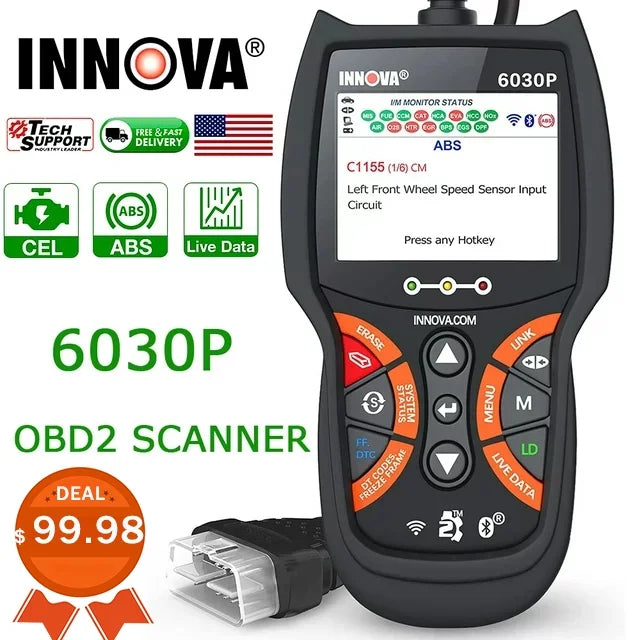 EOBD Turn Scan Check Alternator Scanner Code Modes Automotive OBD2 INNOVA OBDII Diagnostic Full Automotive OBD Battery MIL ABS Engine Analyzer 12V off Tool Test for Car Scanner Scanner Reader 6030P