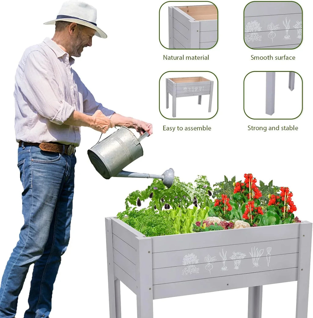 x Garden x 24 Grey Bed, Inch Light Kids for Vegetables Lawn Box Kids Outdoor for Elevated Garden Yard, Raised Planter Wooden Raised Raised Bed 30 Grass 18